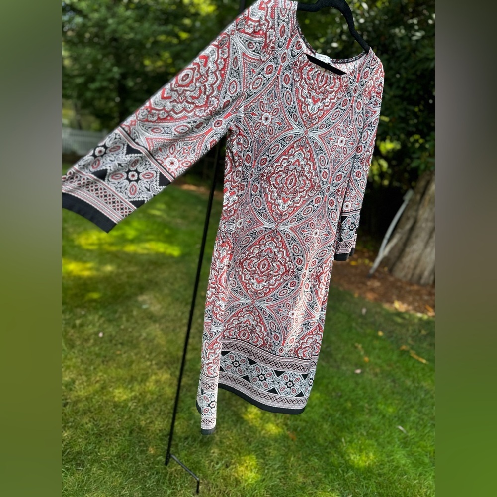London Style Collection Paisley Fit & Flare Knee Length Work Office Dress - Picture 3 of 6